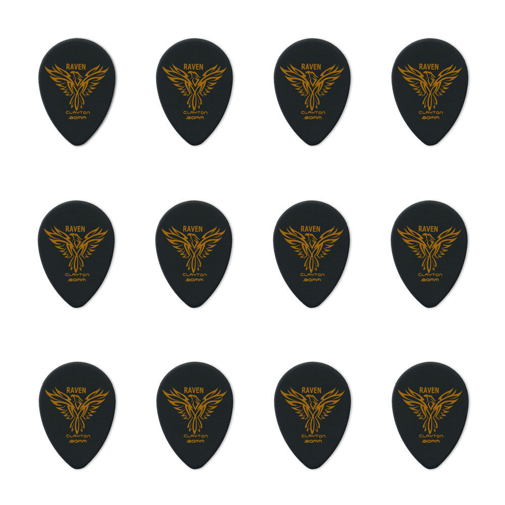 Clayton Black Raven Small Teardrop Guitar Picks 0.80mm - 12 Pack — view 2