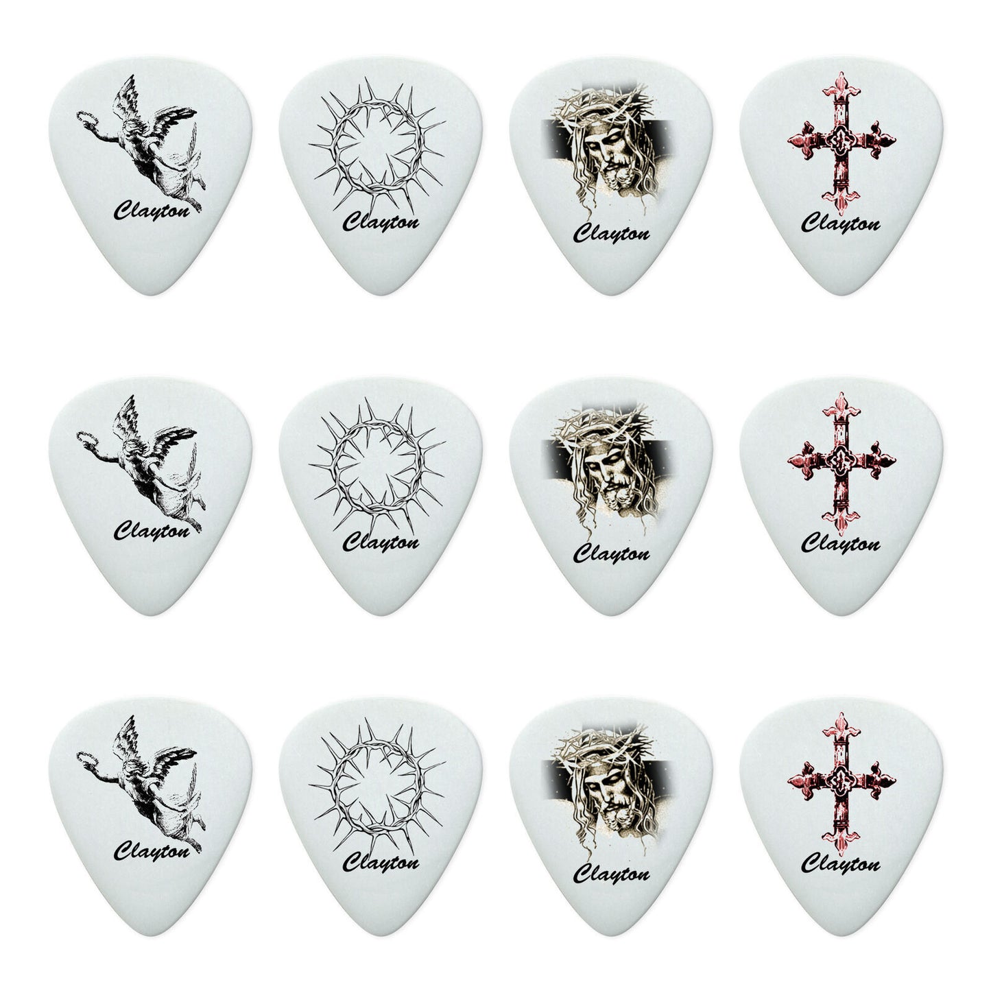 Clayton Christian Guitar Picks 1.00mm - 12 Pack, Standard Shape, Acetal Material, Four Designs
