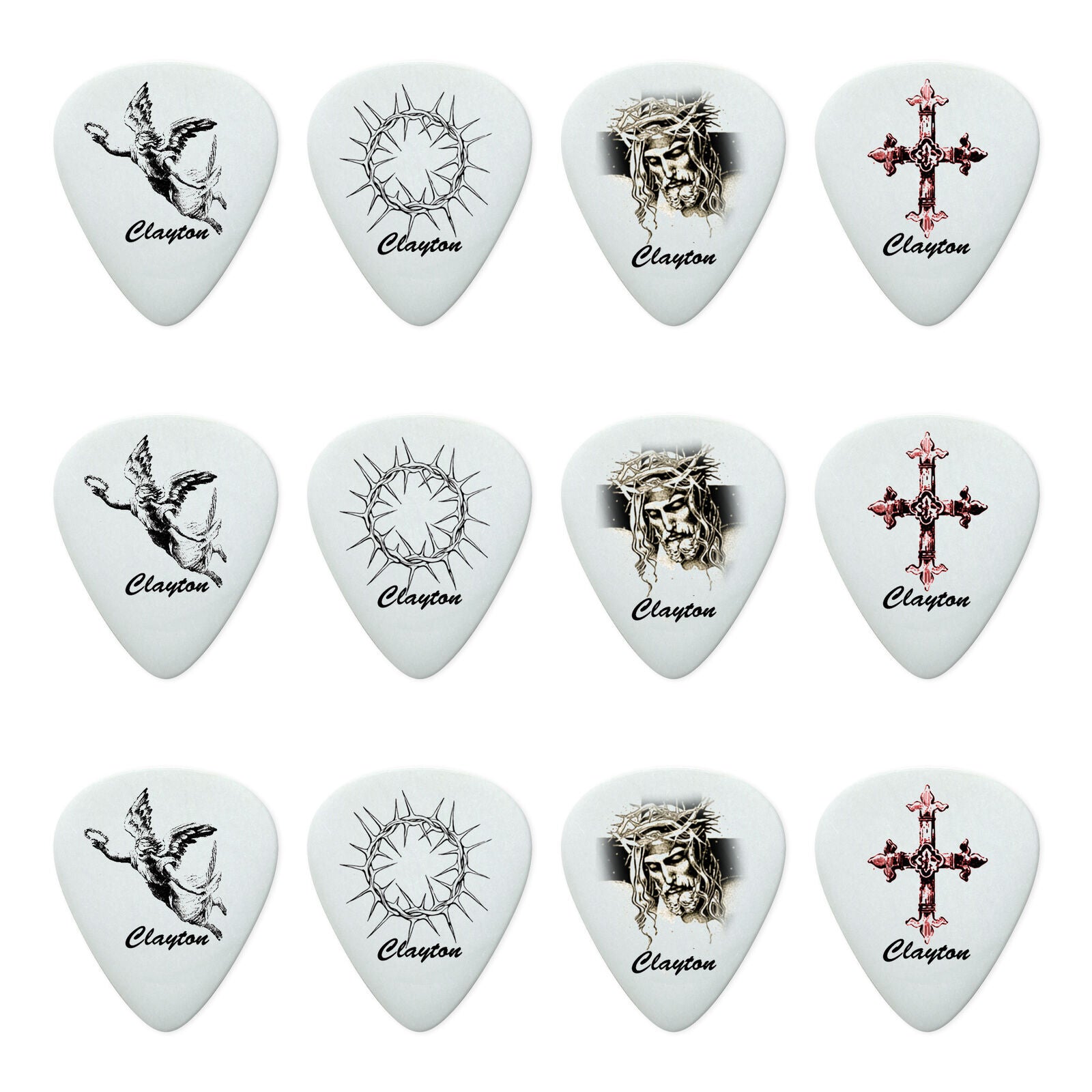 Clayton Christian Guitar Picks 1.00mm - 12 Pack, Standard Shape, Acetal Material, Four Designs