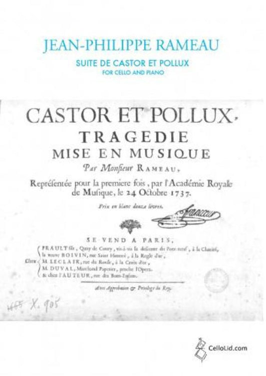 Rameau - Suite From Castor And Pollux For Cello/Piano Softcover Book (Cello)