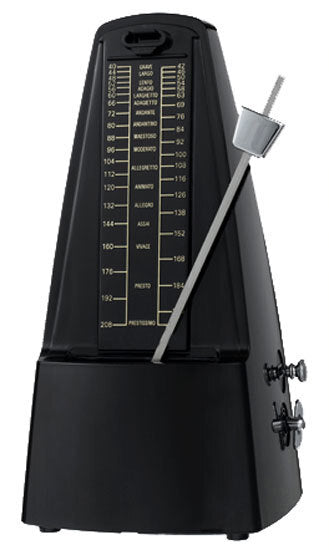 Cherry Metronome with Metal Mechanism and Bell, Black Plastic Casing, 40-208 BPM, Full Size Model, Dimensions 205x103x118mm