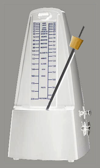 Cherry Metronome with Metal Mechanism and Bell, White Plastic Casing, Full Size, Tempo 40-208 bpm