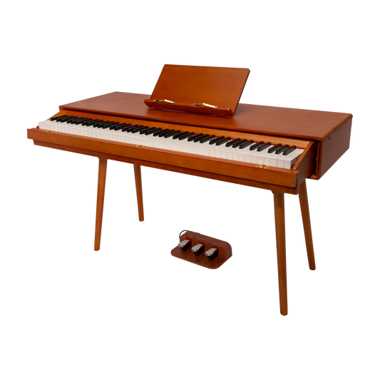 Crown CMDP-909-WDG Upright 88-Key Weighted Digital Piano with Convertible Desk Design - Solid Walnut Finish