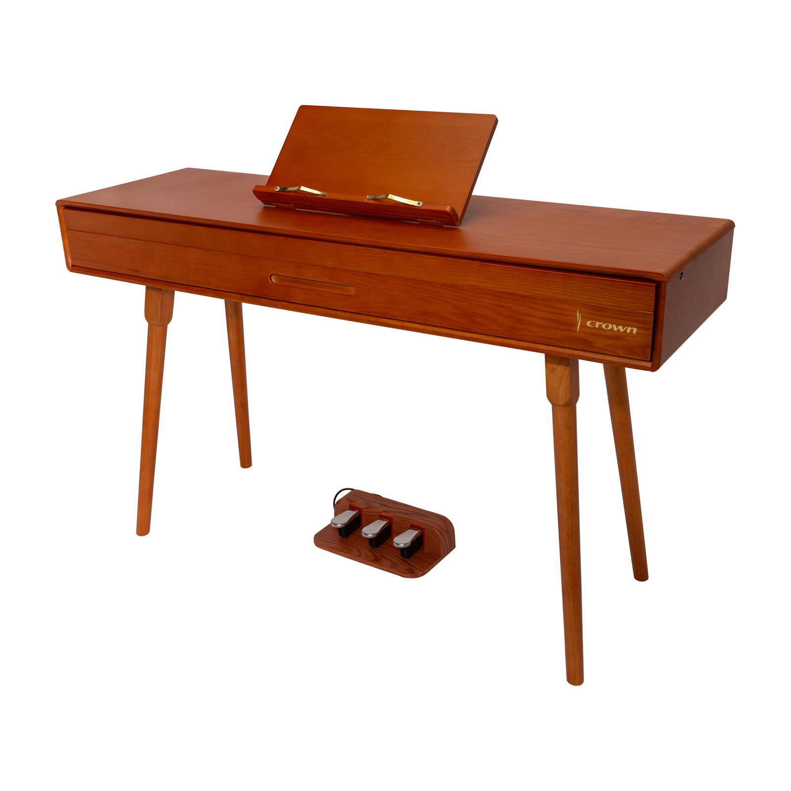 Crown CMDP-909-WDG Upright 88-Key Weighted Digital Piano with Convertible Desk Design - Solid Walnut Finish — view 4