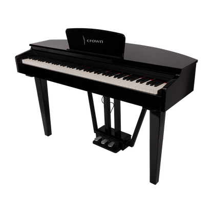 Crown CMG-1 Digital Grand Piano - Gloss Black, 88-Key, French Dream Sound Engine, USB/MIDI Connectivity, Elegant Curved Cabinet