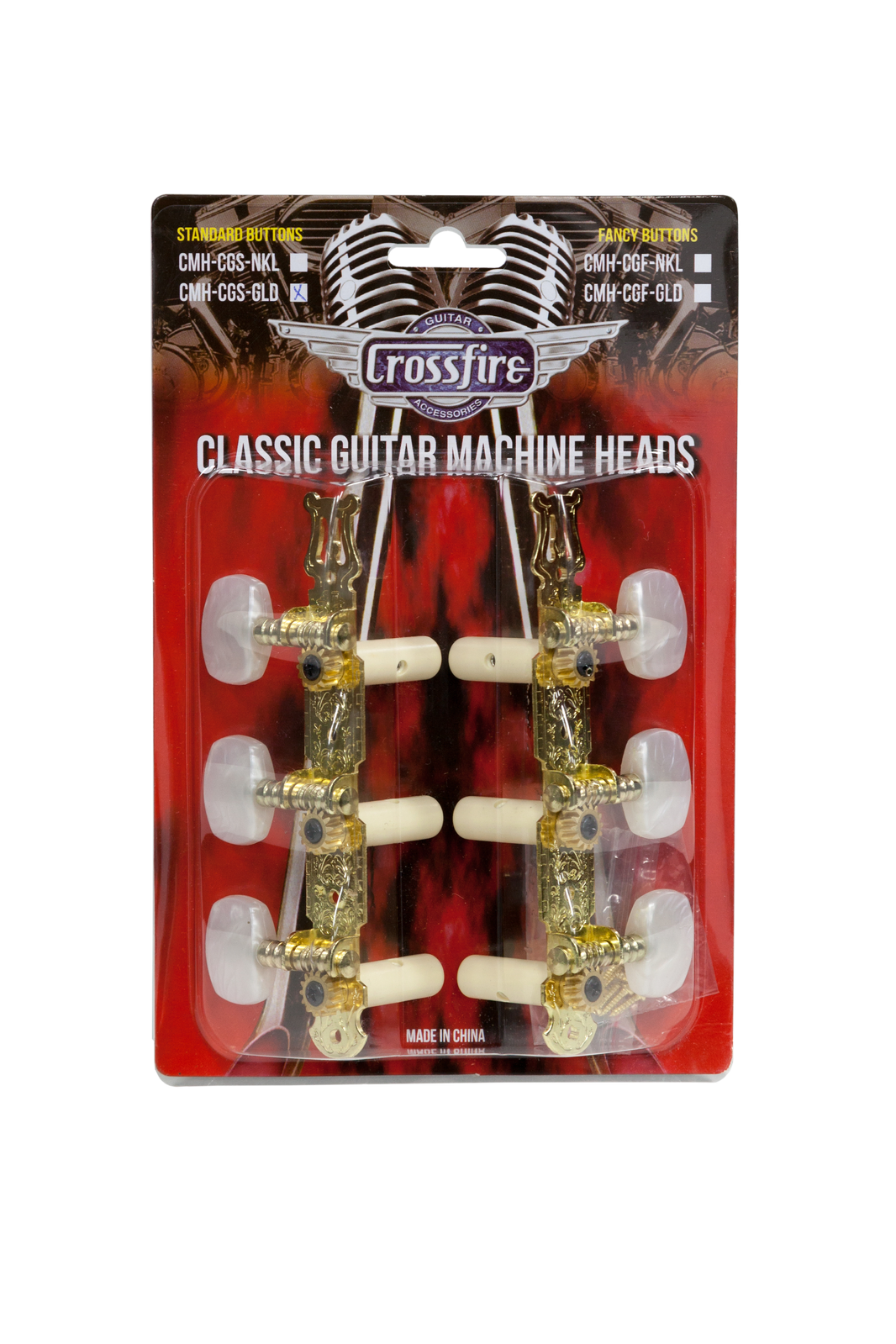 Crossfire Classical Guitar Machine Head Set - Gold Plated Tuners with Oval Buttons
