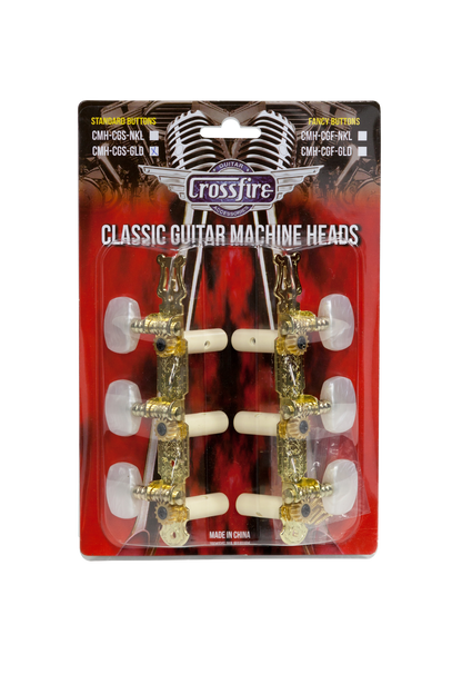 Crossfire Classical Guitar Machine Head Set - Gold Plated Tuners with Oval Buttons