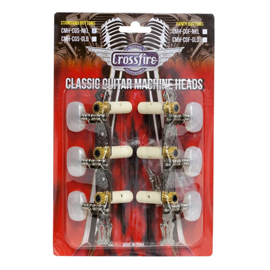 Crossfire Nickel Plated Classical Guitar Machine Head Set with Oval Buttons