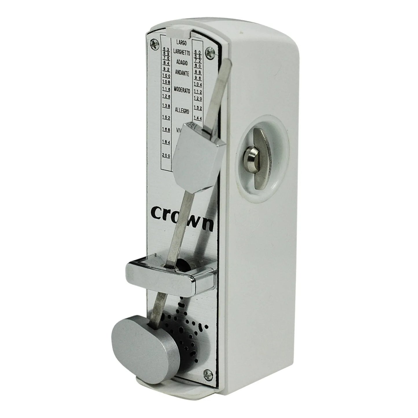 Crown CMM-3-WHT Mini Metronome - White, Compact, Wind-Up Mechanism, Swinging Pendulum, Portable Size, Clear Perspex Cover