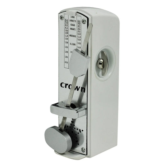 Crown CMM-3-WHT Mini Metronome - White, Compact, Wind-Up Mechanism, Swinging Pendulum, Portable Size, Clear Perspex Cover