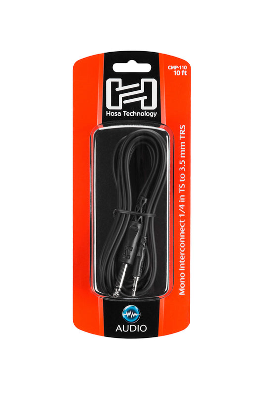 Hosa Mono Interconnect, 1/4 in TS to 3.5 mm TRS, 10 ft