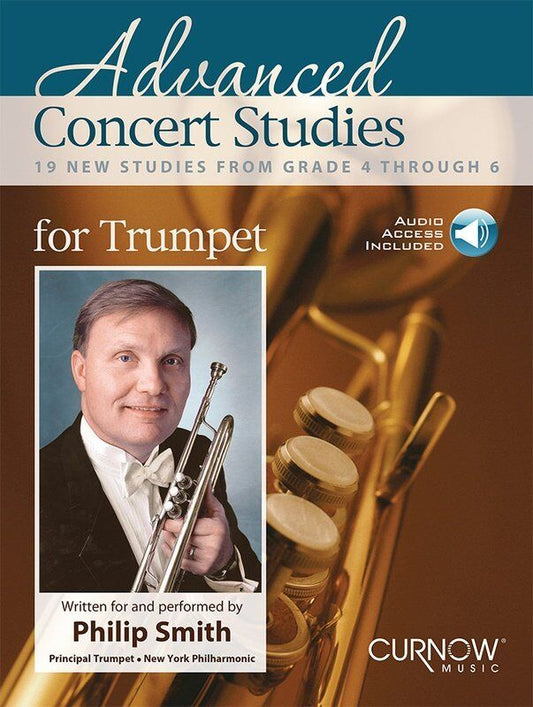 Advanced Concert Studies for Trumpet by Curnow Music, 40 Pages, Includes Online MP3 Recordings, Features Works by Notable Composers