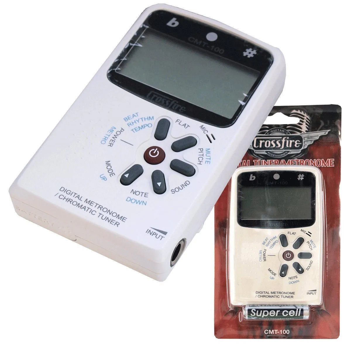 Crossfire CMT-100-WHT Chromatic Tuner and Digital Metronome - White — view 3