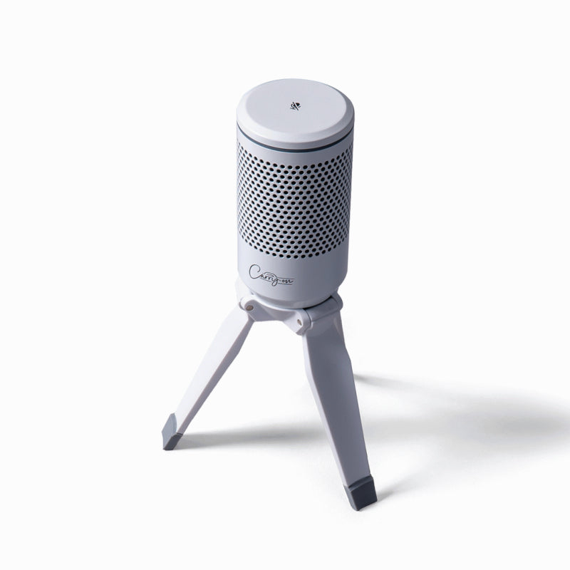 Carry-On Foldable USB Microphone with Tripod Stand and Touch Mute Control - White