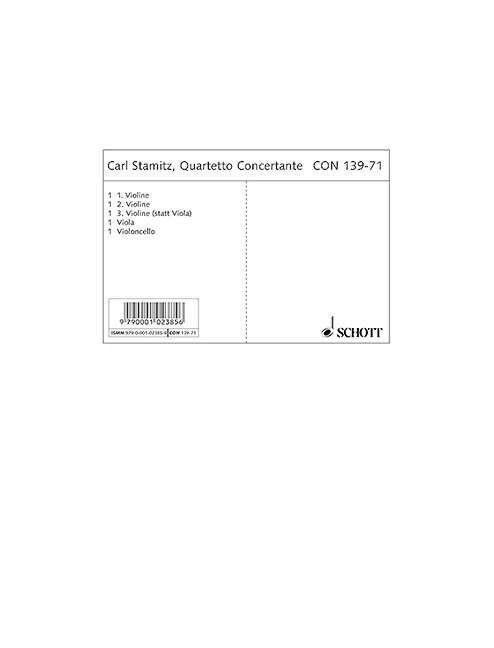 Stamitz Quartet Concertante G Major Set of Parts - Schott Music, 42 Pages