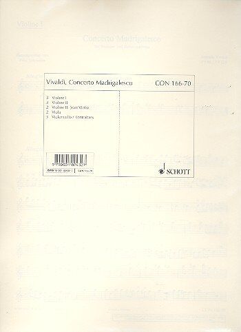 Vivaldi - Concerto Madrigalesco PV 86 / RV 129 Parts Set, 52 Pages, Schott Music