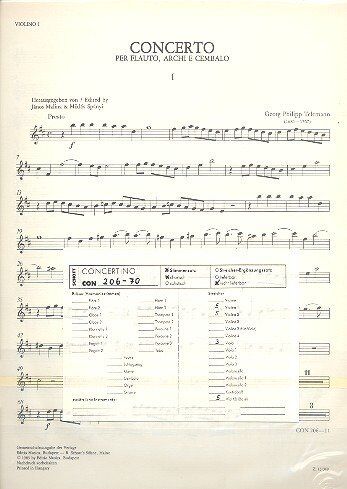 Telemann Concerto B Minor Set of Parts, 87 Pages, Schott Music