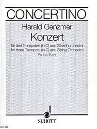 Genzmer Concertino for 3 Trumpets/String Orchestra Full Score, 44 Pages, Schott Music