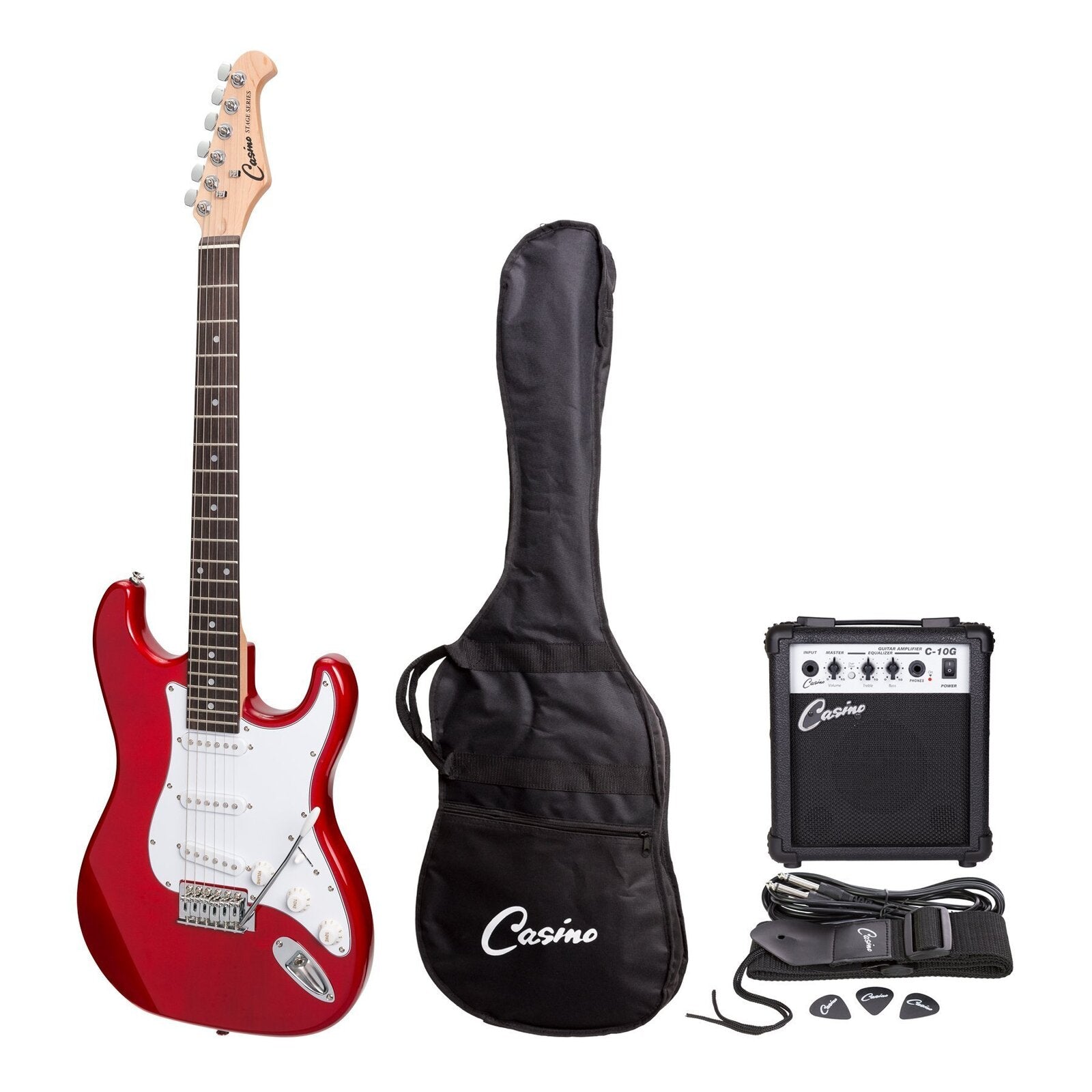 Casino ST-Style Electric Guitar and 10 Watt Amplifier Pack (Candy Apple Red)