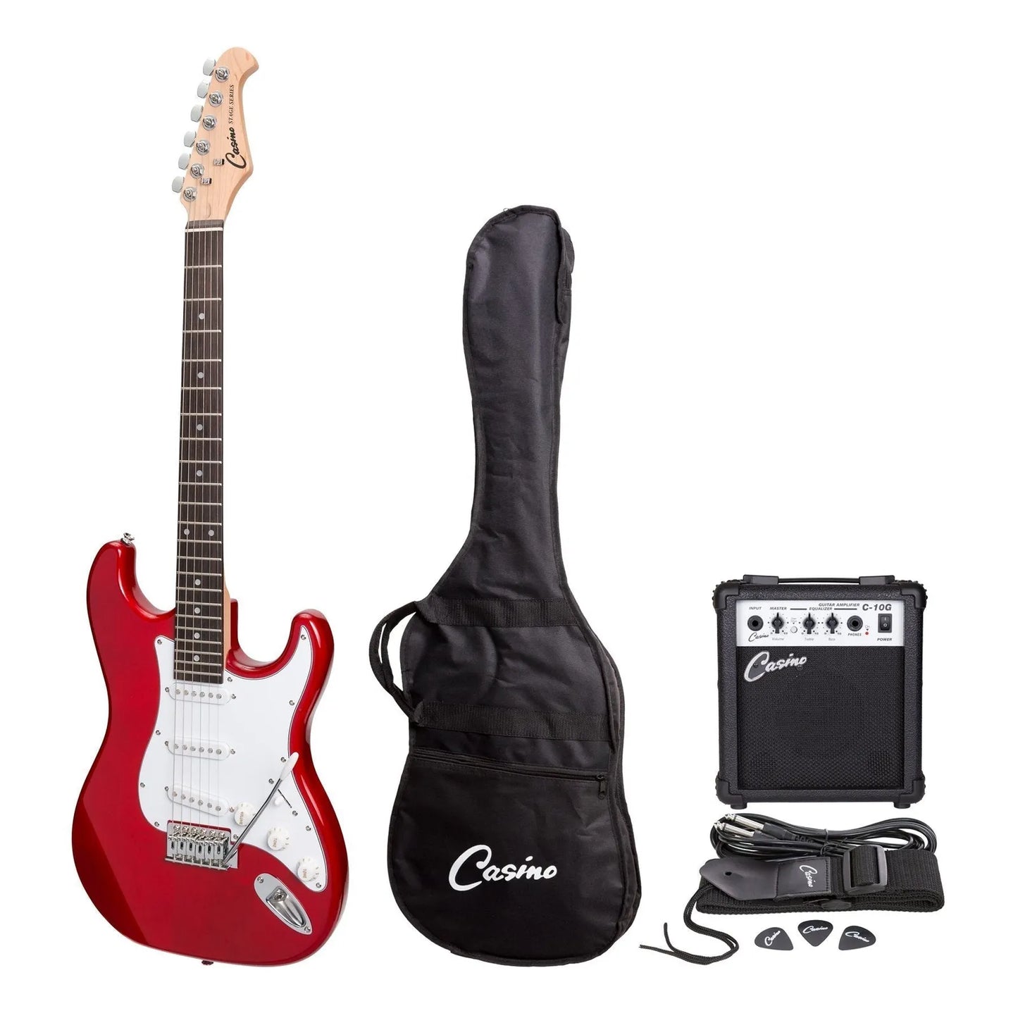 Casino CST-22 Electric Guitar Pack with 10 Watt Amplifier in Transparent Wine Red