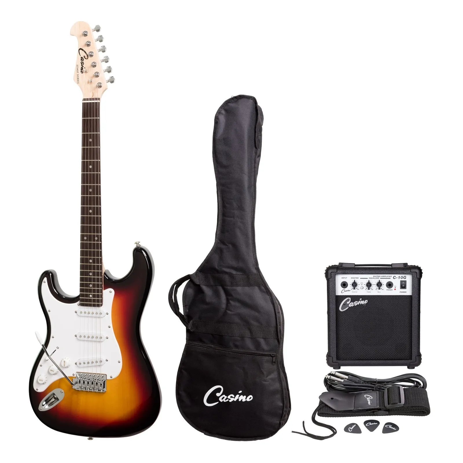 Casino CST-22L-TSB Left Handed Electric Guitar and 10 Watt Amplifier Pack Sunburst