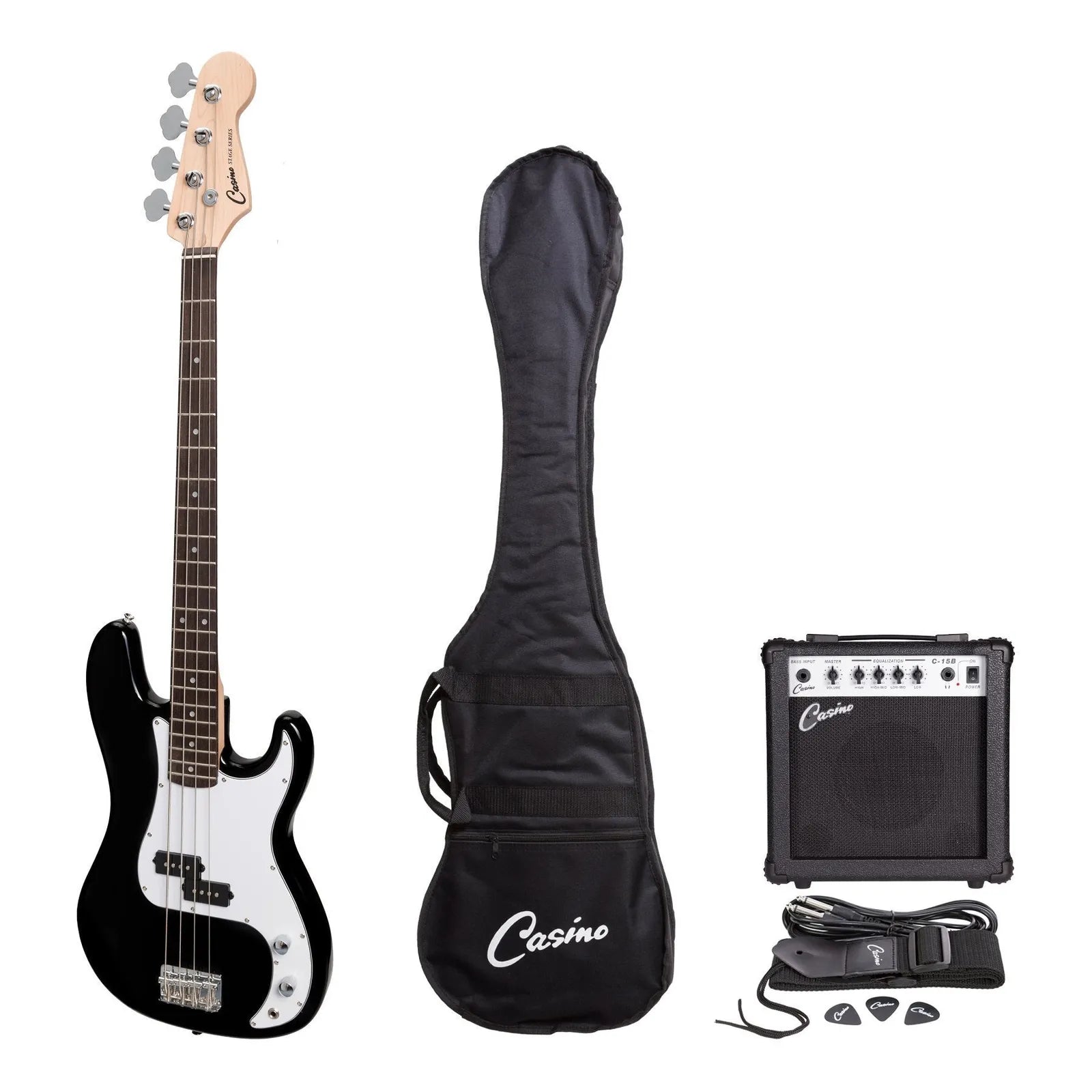 Casino CPB-21 P-Style Electric Bass Guitar with 15 Watt Amplifier Pack - Black