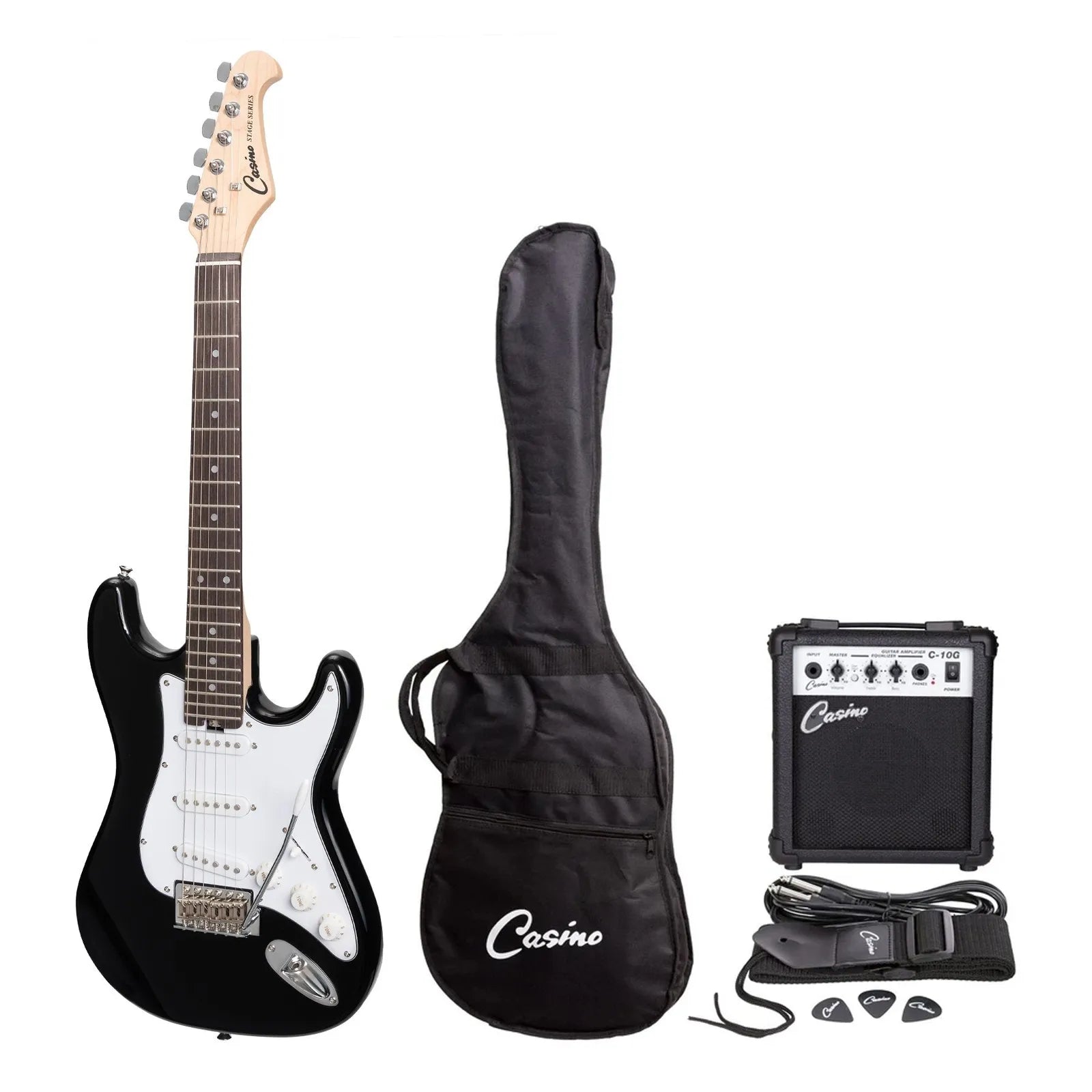 Casino CST-20-BLK Short Scale Electric Guitar and 10 Watt Amplifier Pack (Black)
