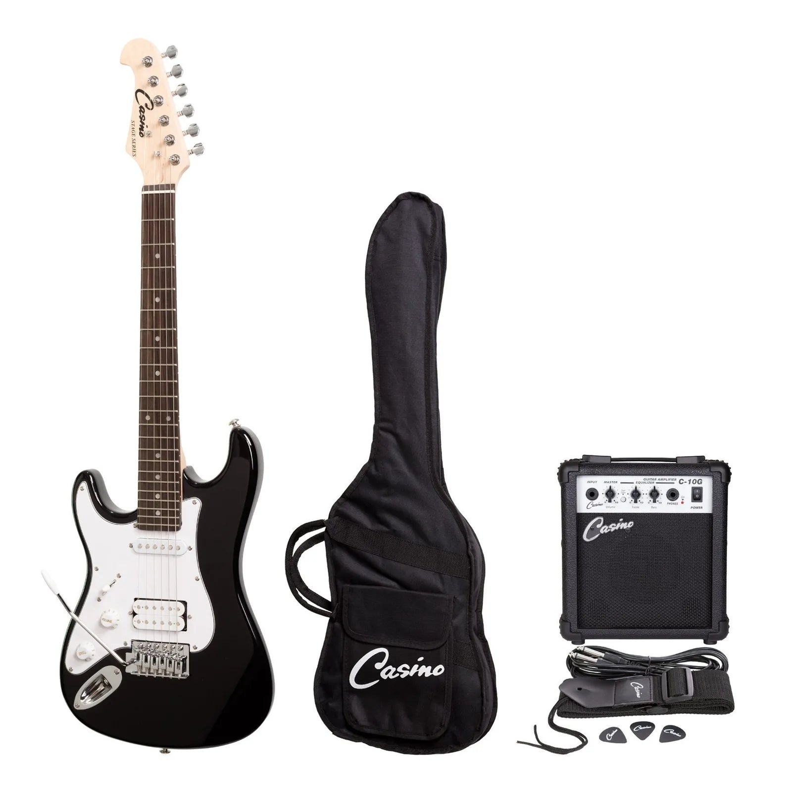 Casino ST-Style 3/4 Size Left Handed Electric Guitar and 10 Watt Amplifier Pack - Black