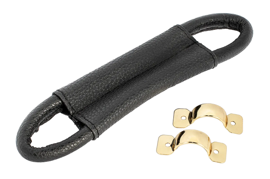 AMS Deluxe Case Handle with Faux Leather Grip and Gold Brackets