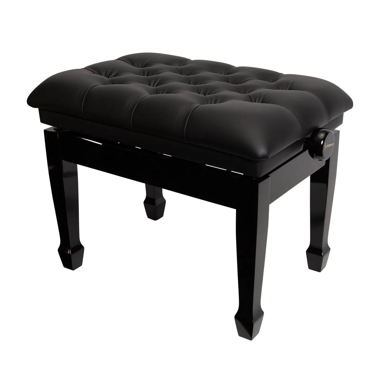 Crown Deluxe Adjustable Height Piano Stool - Black Faux Leather
