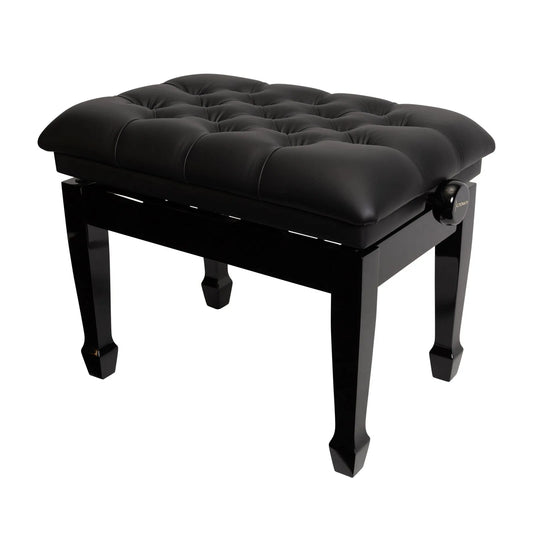 Crown Deluxe Adjustable Height Piano Stool - Black Faux Leather