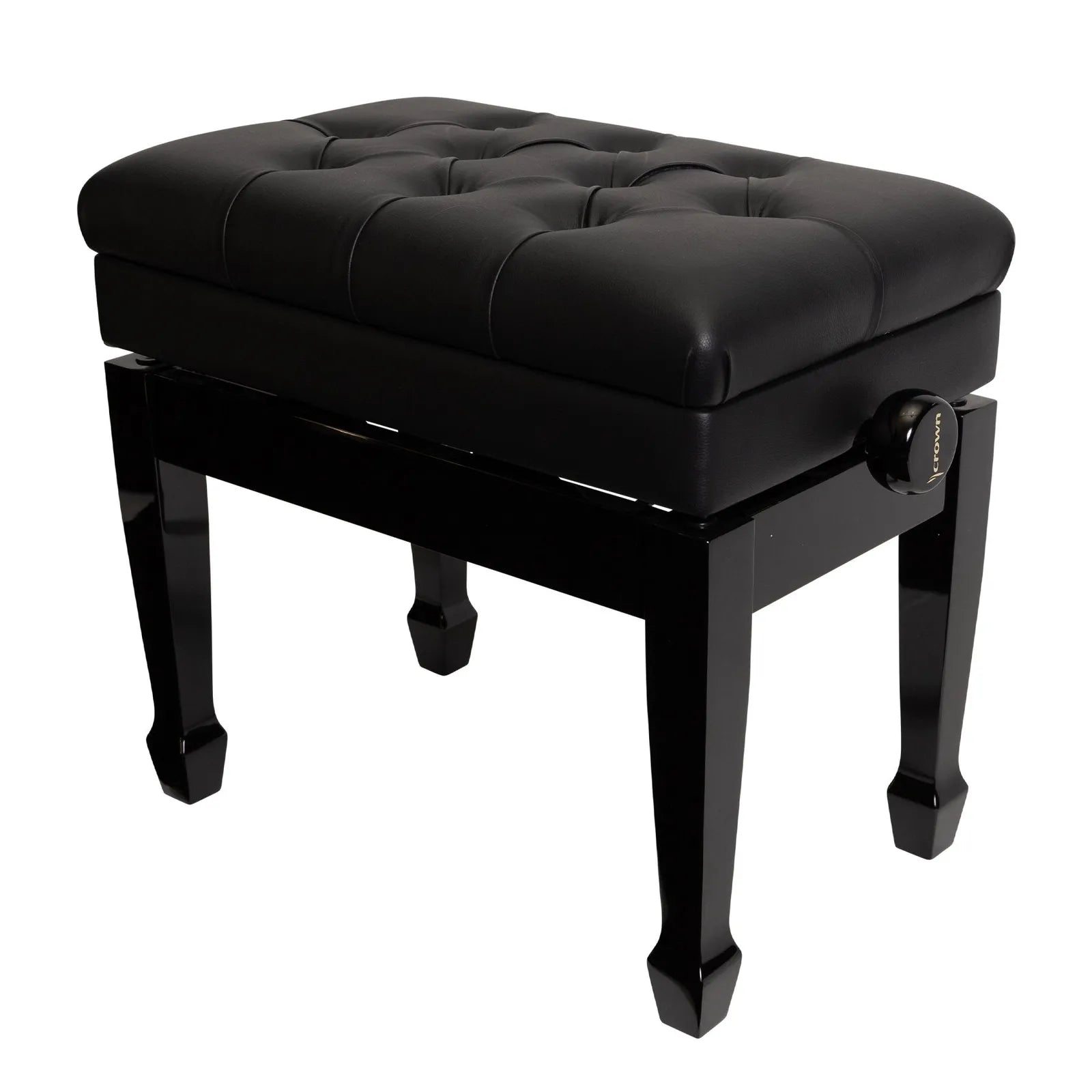 Crown Tufted Height Adjustable Piano Stool with Storage Compartment - Black