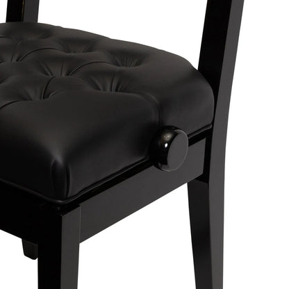 Crown Deluxe Tufted Height Adjustable Piano Stool with Back Support - Black — view 4
