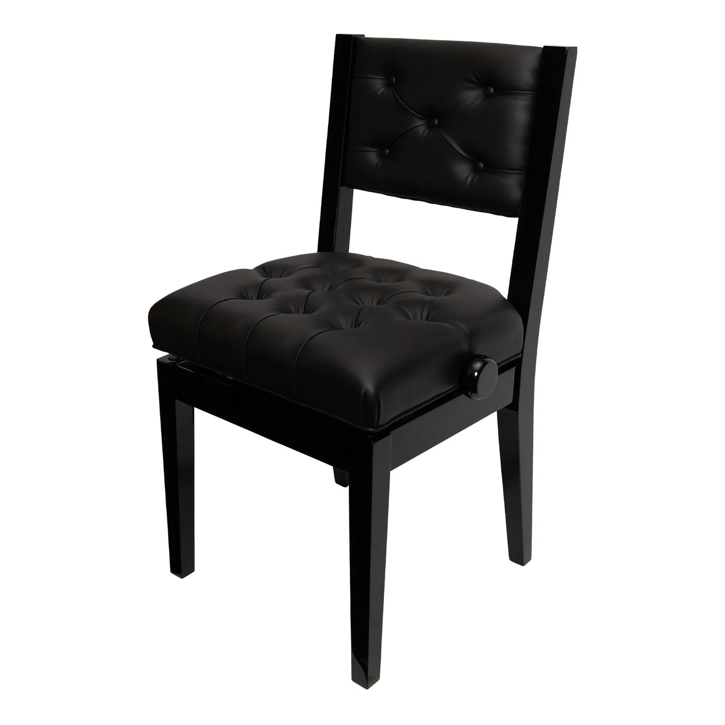 Crown Deluxe Tufted Height Adjustable Piano Stool with Back Support - Black