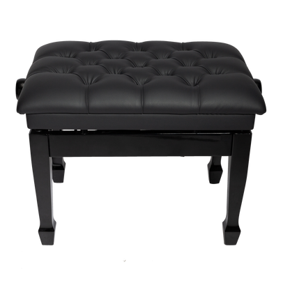 Crown Deluxe Tufted Hydraulic Height Adjustable Piano Bench with Storage - Black — view 2