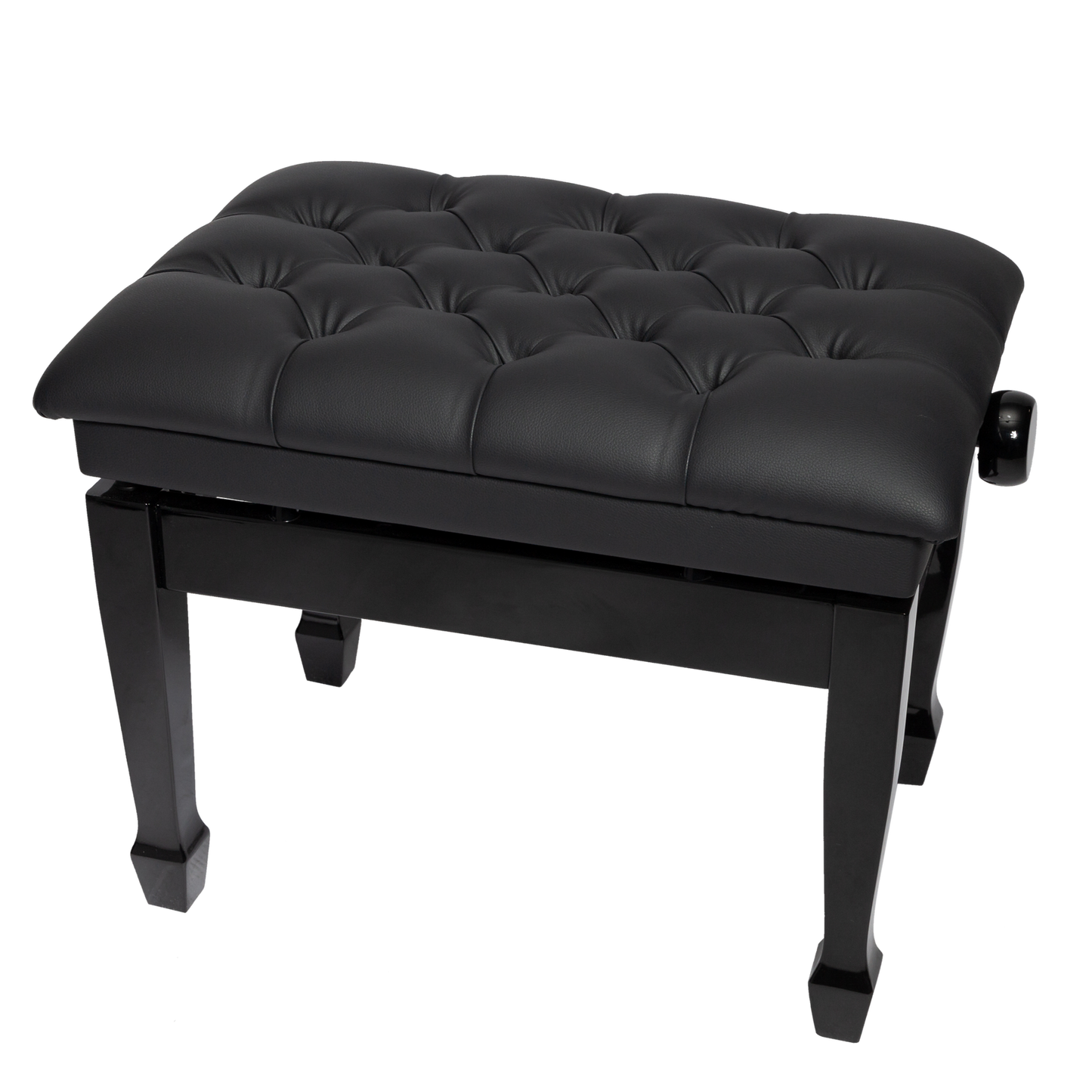 Crown Deluxe Tufted Hydraulic Height Adjustable Piano Bench with Storage - Black