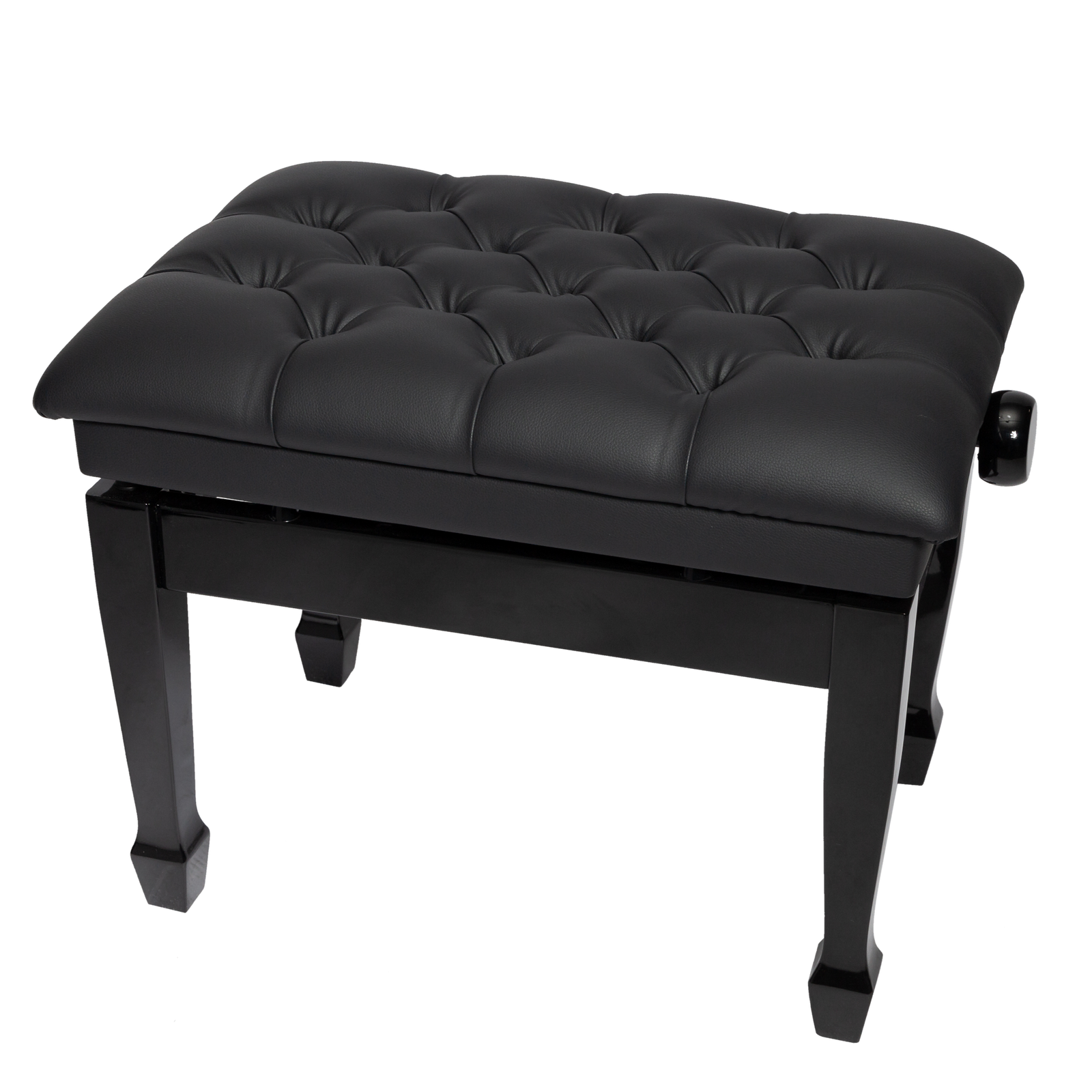 Crown Deluxe Tufted Hydraulic Height Adjustable Piano Bench with Storage - Black