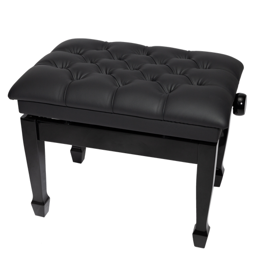 Crown Deluxe Tufted Hydraulic Height Adjustable Piano Bench with Storage - Black