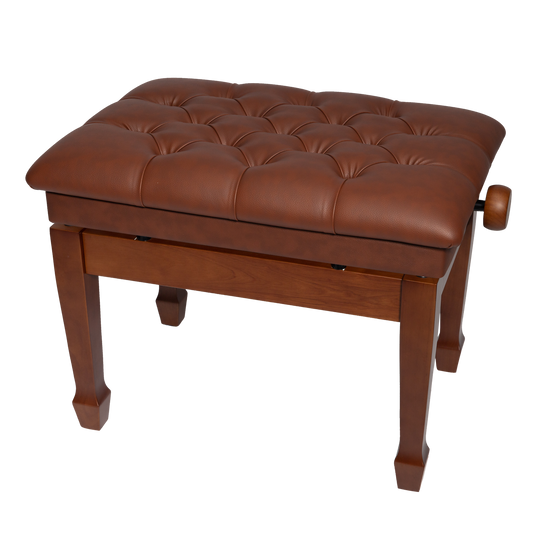 Crown Deluxe Tufted Hydraulic Height Adjustable Piano Bench - Walnut