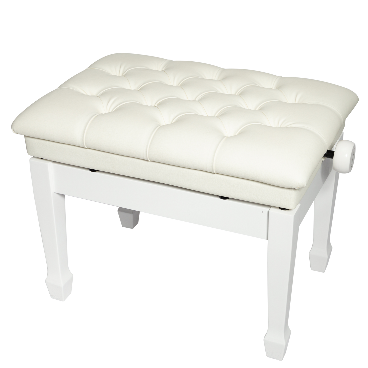 Crown Deluxe Tufted Hydraulic Height Adjustable Piano Bench - White
