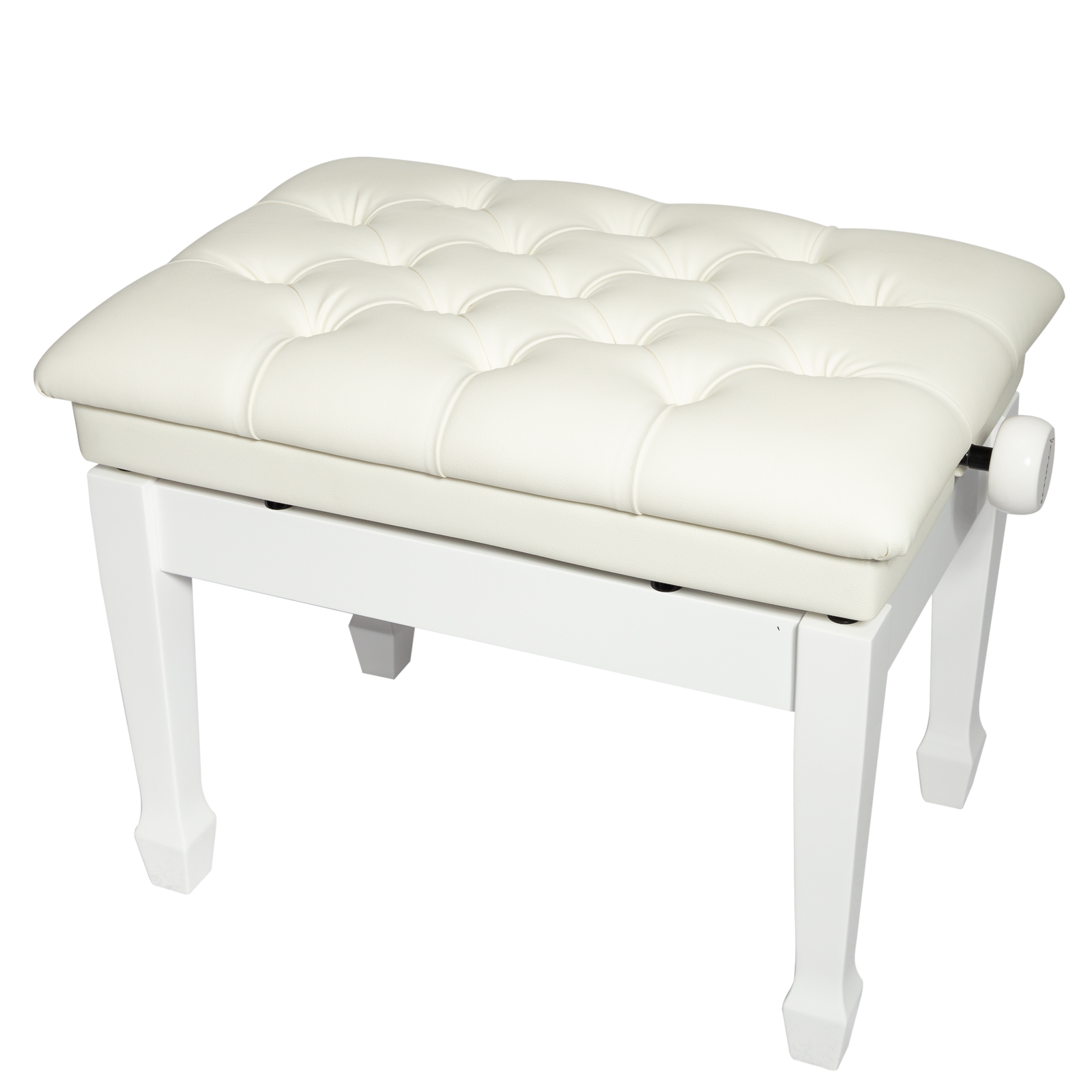 Crown Deluxe Tufted Hydraulic Height Adjustable Piano Bench - White
