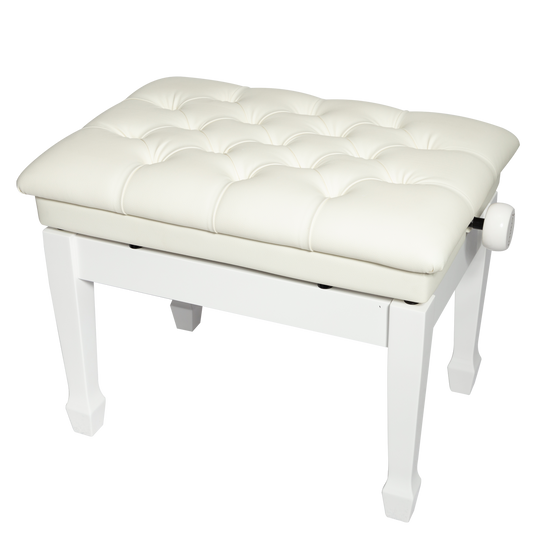 Crown Deluxe Tufted Hydraulic Height Adjustable Piano Bench - White