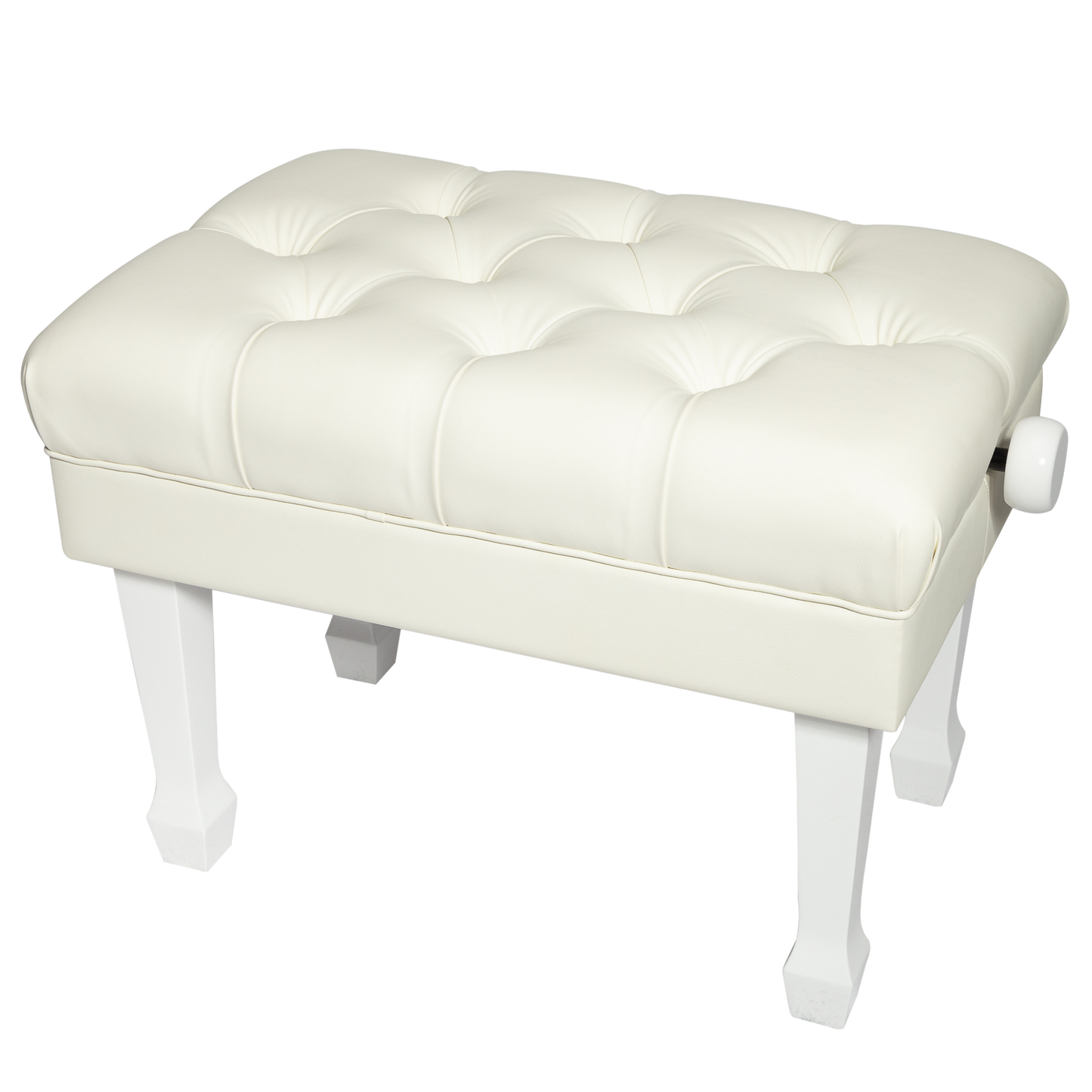 Crown Deluxe Hydraulic Height Adjustable Piano Bench with Tufted Faux Leather Seat (White)