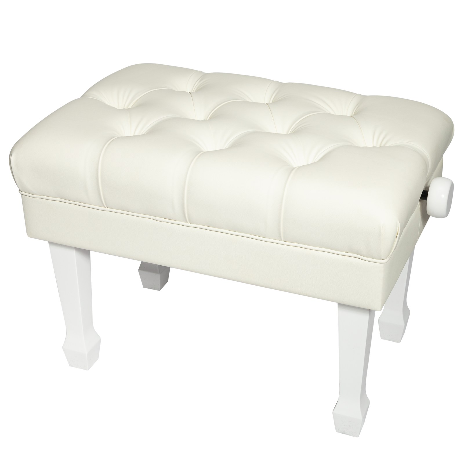 Crown Deluxe Hydraulic Height Adjustable Piano Bench with Tufted Faux Leather Seat (White)