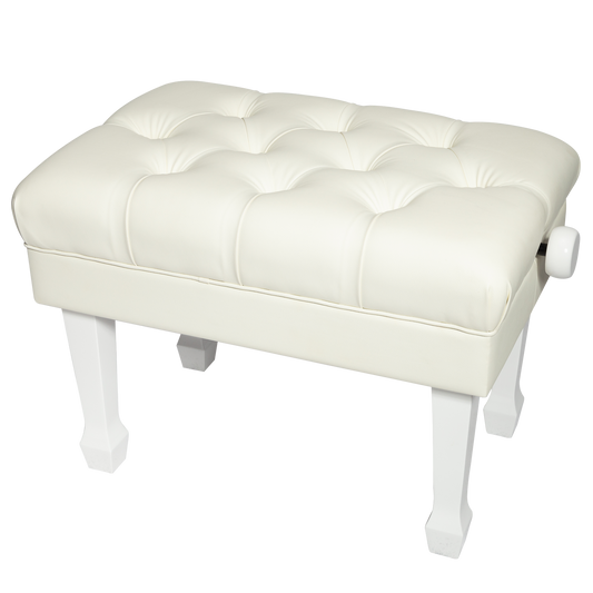 Crown Deluxe Hydraulic Height Adjustable Piano Bench with Tufted Faux Leather Seat (White)