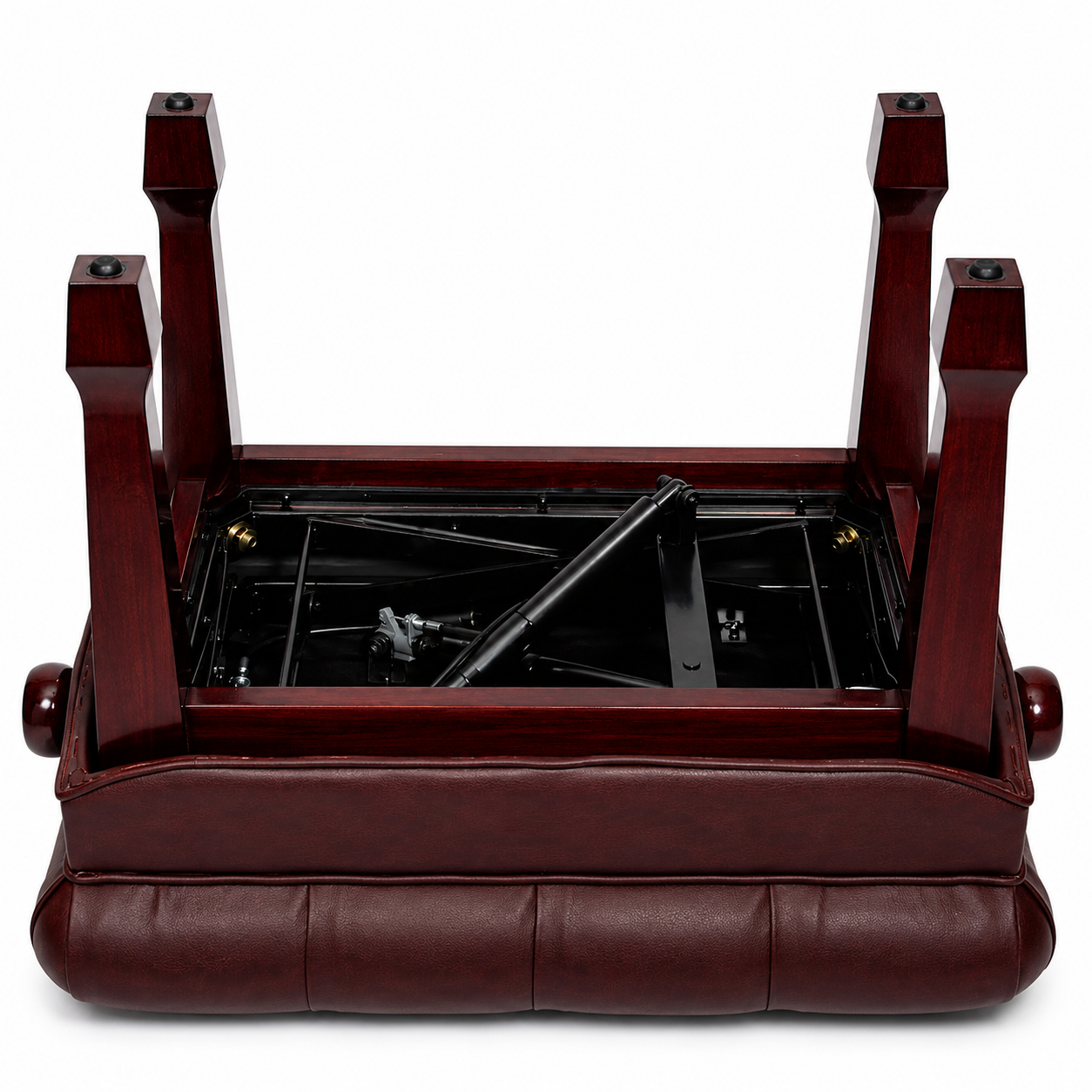 Crown Premium Hydraulic Height Adjustable Piano Bench with Storage, Mahogany Finish — view 3