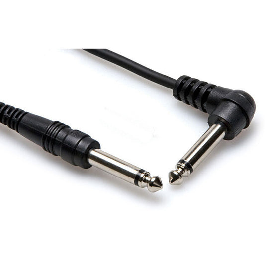 Hosa Unbalanced Interconnect, 1/4 in TS to Right-angle 1/4 in TS, 10 ft
