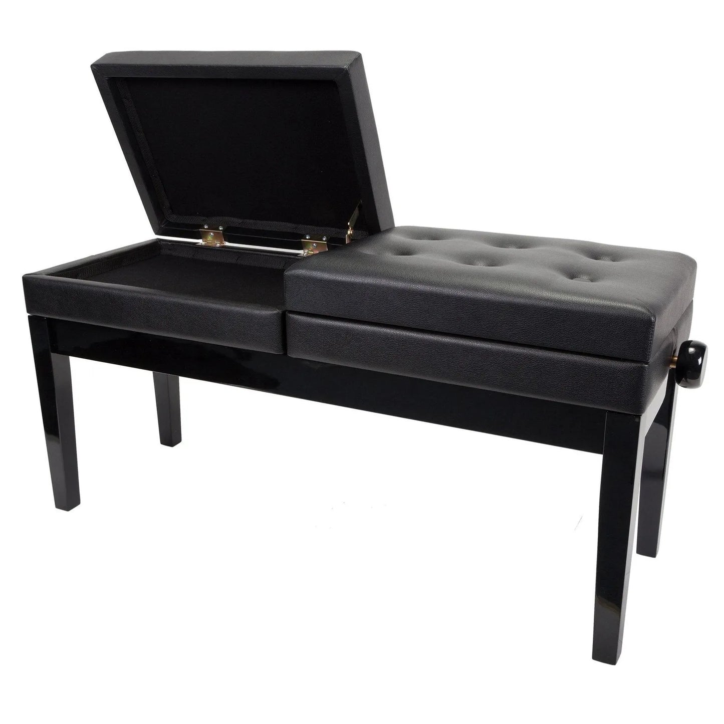 Crown Deluxe Height Adjustable Duet Piano Stool with Storage Compartments - Black — view 2