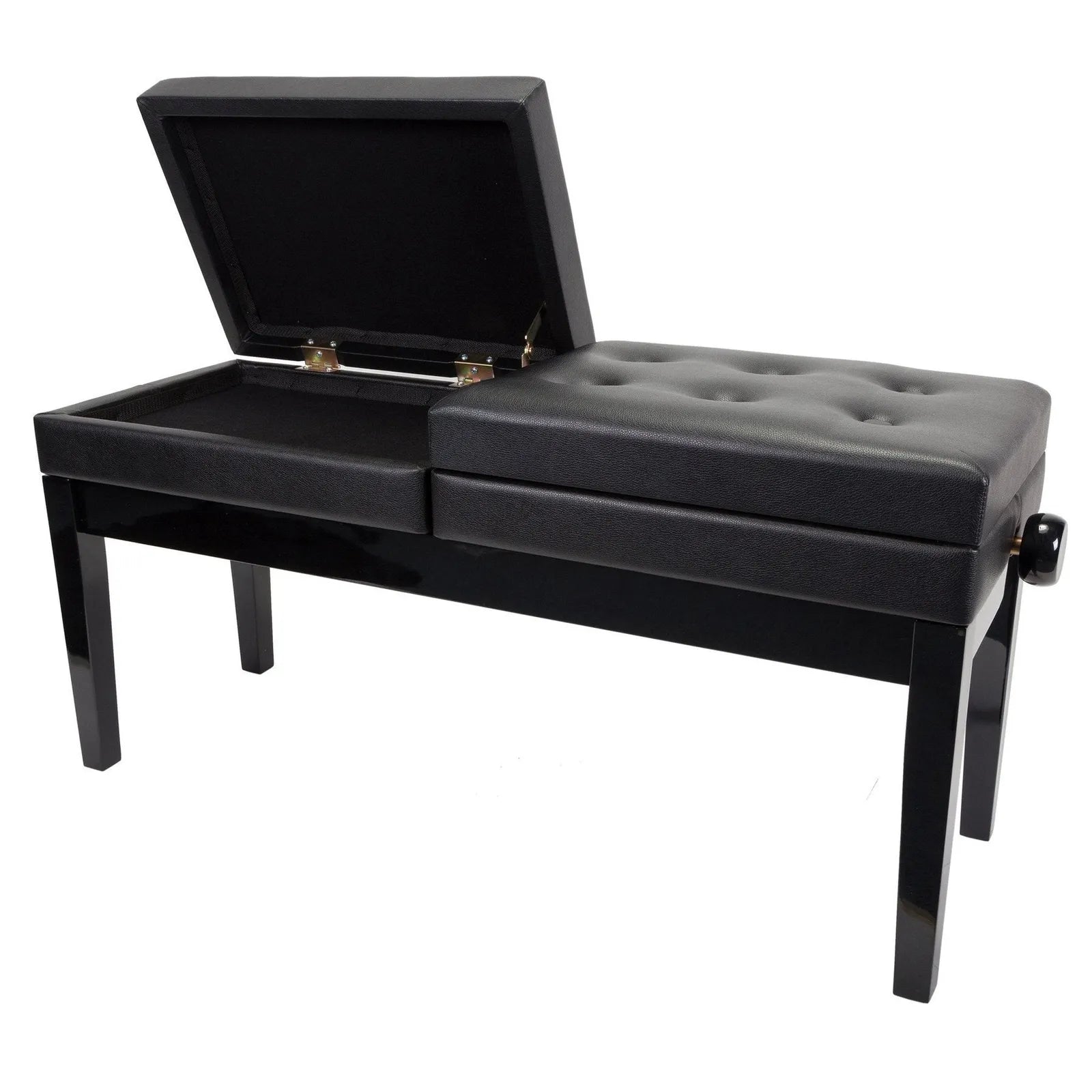 Crown Deluxe Height Adjustable Duet Piano Stool with Storage Compartments - Black — view 2