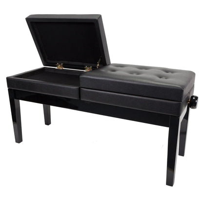 Crown Deluxe Height Adjustable Duet Piano Stool with Storage Compartments - Black — view 2